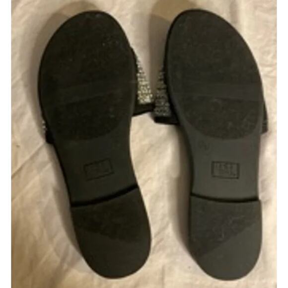 Rhinestone Slide Sandals Black Sparkle Open Toe Slip-On Flats Women’s 7 - Picture 7 of 7
